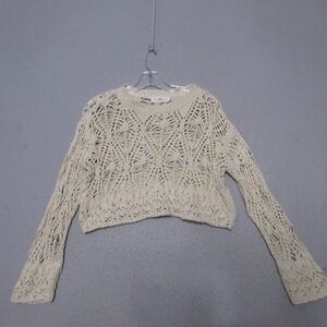 Crochet Open-Knit Crop Sweater - Cream